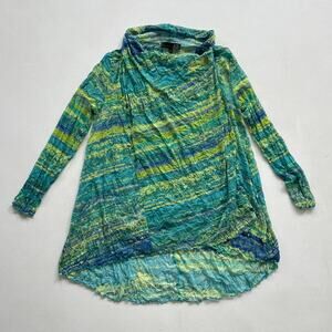 LIV Habitat Green Abstract Mesh Long Sleeve Wrap Top / Sz M / Lagenlook Unique